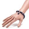Natural Lapis Lazuli(Dyed) Round Beaded Stretch Bracelet with Bullet Charms BJEW-JB09018-01-3