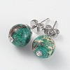Natural Regalite/Imperial Jasper/Sea Sediment Jasper Rhinestone Round Ball Stud Earrings EJEW-JE01942-2