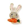 Rabbit with Carrot Zinc Alloy Rhinestone Lapel Pins for Clothes JEWB-D305-01G-1