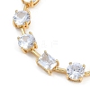 Brass Clear Cubic Zirconia Flat Round & Rectangle Cup Chain Necklaces for Women NJEW-U015-04G-2