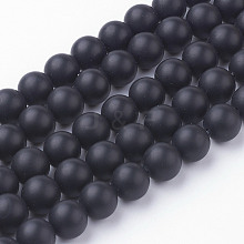 Natural Black Agate Bead Strands G-G735-60F-8mm-A