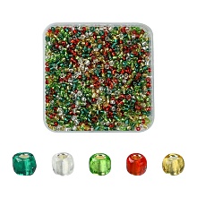 50G 5 Colors Christmas Theme Silver Lined Glass Seed Beads SEED-YW0002-62A