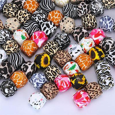 Colorful Pattern Printed Silicone Focal Beads SI-JX0022A-05-1