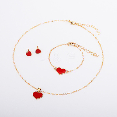 Heart Alloy Enamel Link Bracelets & Stud Earrings & Pendant Necklaces for Women FS-WG7E308-03-1