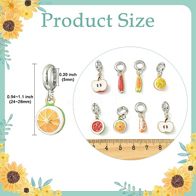 8Pcs 8 Styles Alloy Enamel European Dangle Charms ENAM-CJ0007-04-1