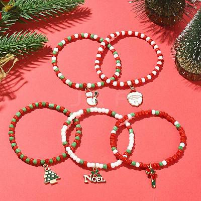 5Pcs 5 Style Glass Seed Stretch Bracelets Set BJEW-TA00274-1