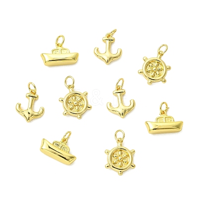 9Pcs 3 Styles Helm & Ship Charms Brass Pendants KK-CJ0005-75-1