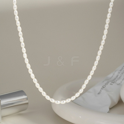 Elegant French Style Imitation Pearl Rice Beaded Necklaces with Stainless Steel End Chains for Women BJ9351-1