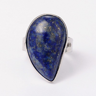 Adjustable Synthetic Lapis Lazuli & Platinum Brass Rings RJEW-N024-02E-1