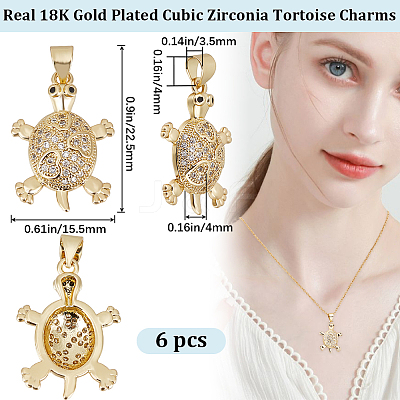 6Pcs Brass Micro Pave Cubic Zirconia Pendants KK-BBC0010-28-1