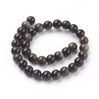 Natural Golden Sheen Obsidian Beads Strands X-G-C076-6mm-5-1