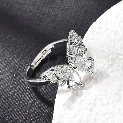 Brass Micro Pave Clear Cubic Zirconia Cuff Open Ring CU-CBA5C10-10P-1