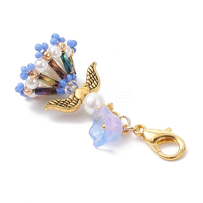 Handmade Glass Seed Beaded Angel Pendant Decorations HJEW-MZ00381-04-1