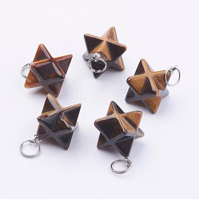 Natural Tiger Eye Pendants G-E398-01C-1