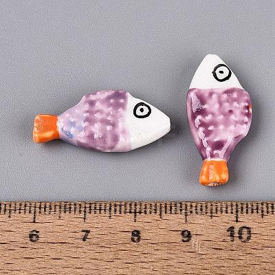 Hand Painted Fish Shaped Porcelain Beads PORC-N013-06L-1