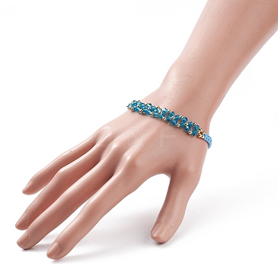 Glass Braided Flower Link Bracelet for Women BJEW-TA00130-02-1