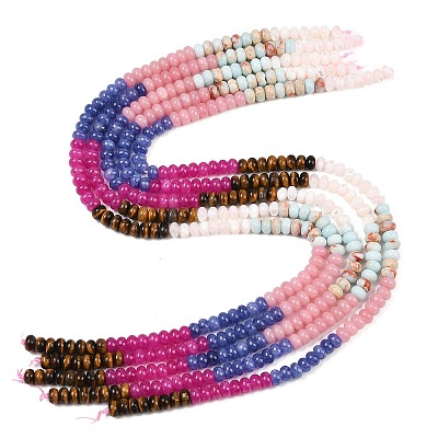Natural Tiger Eye & Dyed White Jade & Whit Shell & Synthetic Shoushan Stone Beads Strands G-Z135-C08-1