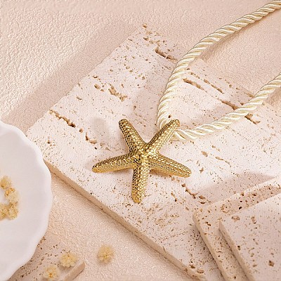 Ocean 304 Stainless Steel Pendant Twisted Acrylic Fiber Cord Necklaces for Women WG0C7DD-05-1