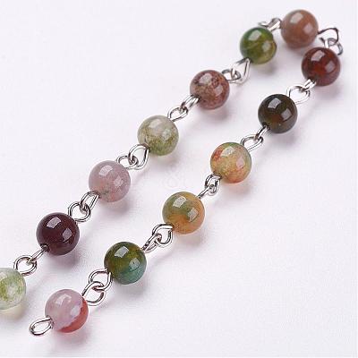 Handmade Natural Indian Agate Beads Chains AJEW-JB00290-1