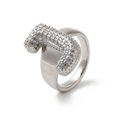Letter Brass Micro Pave Clear Cubic Zirconia Open Cuff Ring for Women RJEW-N046-03J-P-1