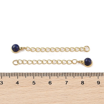 Ion Plating(IP) 316 Surgical Stainless Steel Curb Chain Extender with Natural Lapis Lazuli Round Charm High Polished STAS-A097-01G-07-1