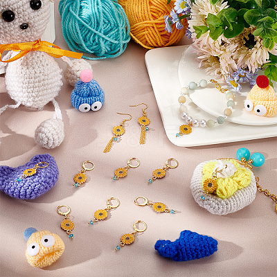 12Pcs Alloy Enamel Sunflower Charms Locking Stitch Markers HJEW-PH01654-1
