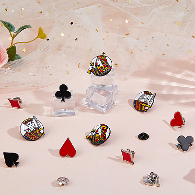 12Pcs 6 Styles Playing Card Sign Enamel Pin JEWB-FH0002-59-1