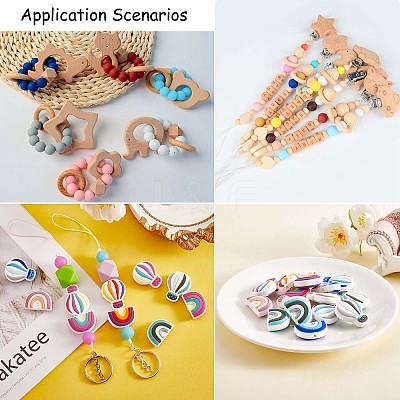 20Pcs Silicone Beads Rainbow Silicone Beads Bulk Hot Air Balloon Silicone Loose Spacer Beads Charm Color Silicone Bead Kit for Necklace Bracelet Keychain DIY Crafts Making JX321A-1
