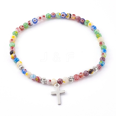 304 Stainless Steel Charm Stretch Bracelets BJEW-JB05975-05-1