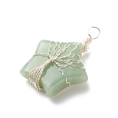 Natural Green Aventurine Pendants PALLOY-JF01635-01-1