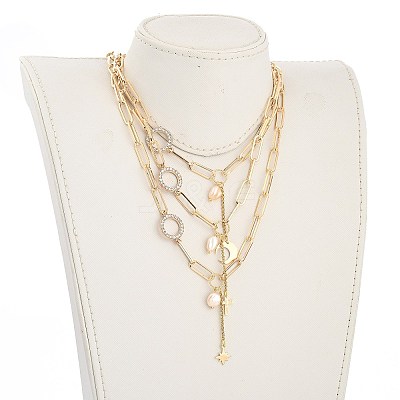Star & Moon & Cross Brass Lariat Necklaces Sets NJEW-JN03041-1