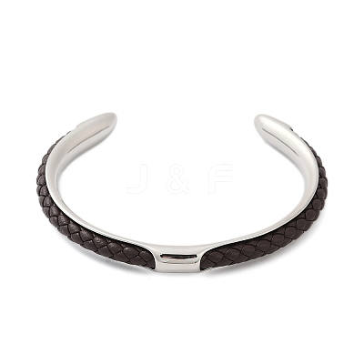 304 Stainless Steel Microfiber Leather Cord Cuff Bangles BJEW-D304-14P-02-1