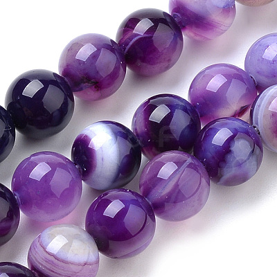 Natural Striped Agate/Banded Agate Beads Strands G-S259-04F-8mm-1