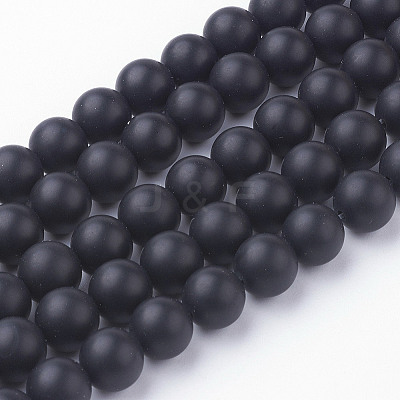 Natural Black Agate Bead Strands G-G735-60F-8mm-A-1