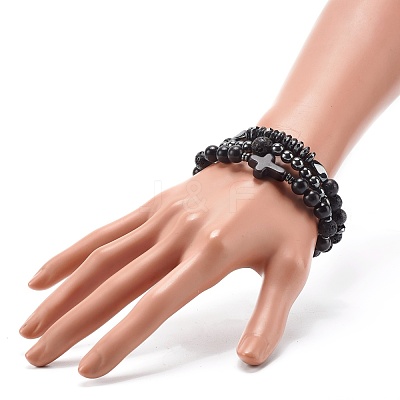 Energy Power Cross Beads Stretch Bracelets Set for Men Women BJEW-JB06891-1