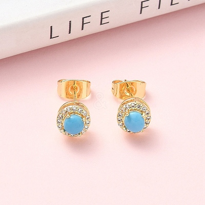 Round Brass Micro Pave Clear Cubic Zirconia Stud Earrings EJEW-Z144-13G-1