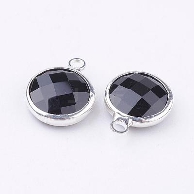 Silver Color Plated Brass Glass Flat Round Charms GLAA-M003-A-26S-1