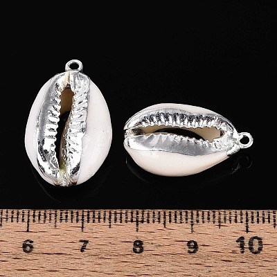 Electroplated Natural Cowrie Shell Pendants SSHEL-T017-36-1