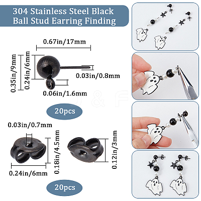20Pcs 304 Stainless Steel Ball Post Stud Earring Findings STAS-SC0006-53-1