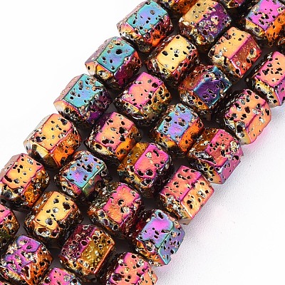 Electroplated Natural Lava Rock Beads Strands G-T114-71-1