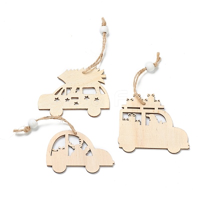 Christmas Themed Natural Wood Pendant Decorations HJEW-P010-01-1