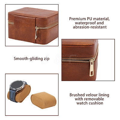 Imitation Leather Double Watch Storage Zipper Boxes CON-WH0089-227B-1