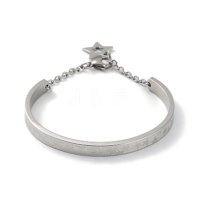 Tarnish Resistant 304 Stainless Steel Star Bangles with Charms BJEW-F464-17P-1