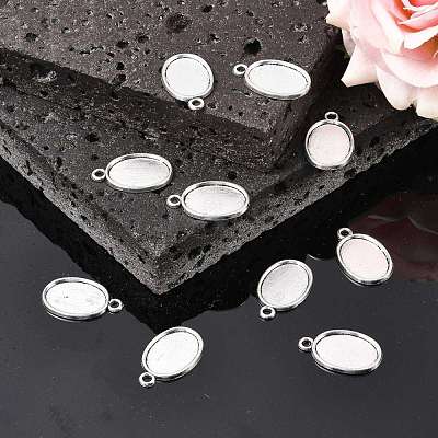 Tibetan Style Antique Silver Alloy Flat Oval Pendant Cabochon Settings TIBEP-M022-36AS-1