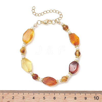Gradient Color Natural Amber & Shell Pearl Beaded Bracelets for Women BJEW-JB13553-1