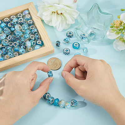 100Pcs Printed Transparent Resin European Beads RESI-PA0001-18D-1