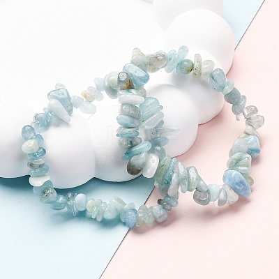 Unisex Chip Natural Aquamarine Beaded Stretch Bracelets X-BJEW-S143-33-1