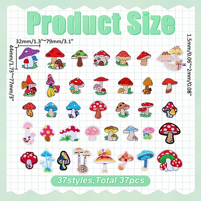 37Pcs Mushroom Embroidered Cloth Patch PATC-WR0001-31-1