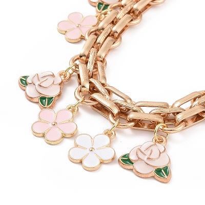 Alloy Enamel Peony Flower Charm Iron Purse Decorative Chains AL-CJ8E21-G-1