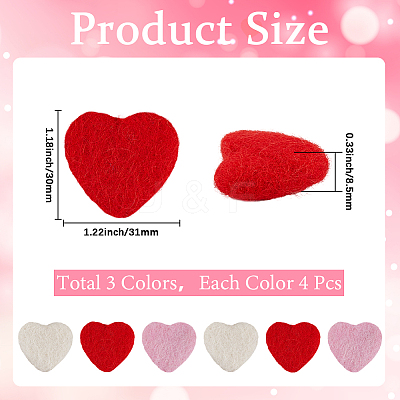 12Pcs 3 Colors Heart Wool Needle Felting Decoration DIY-SC0030-15-1